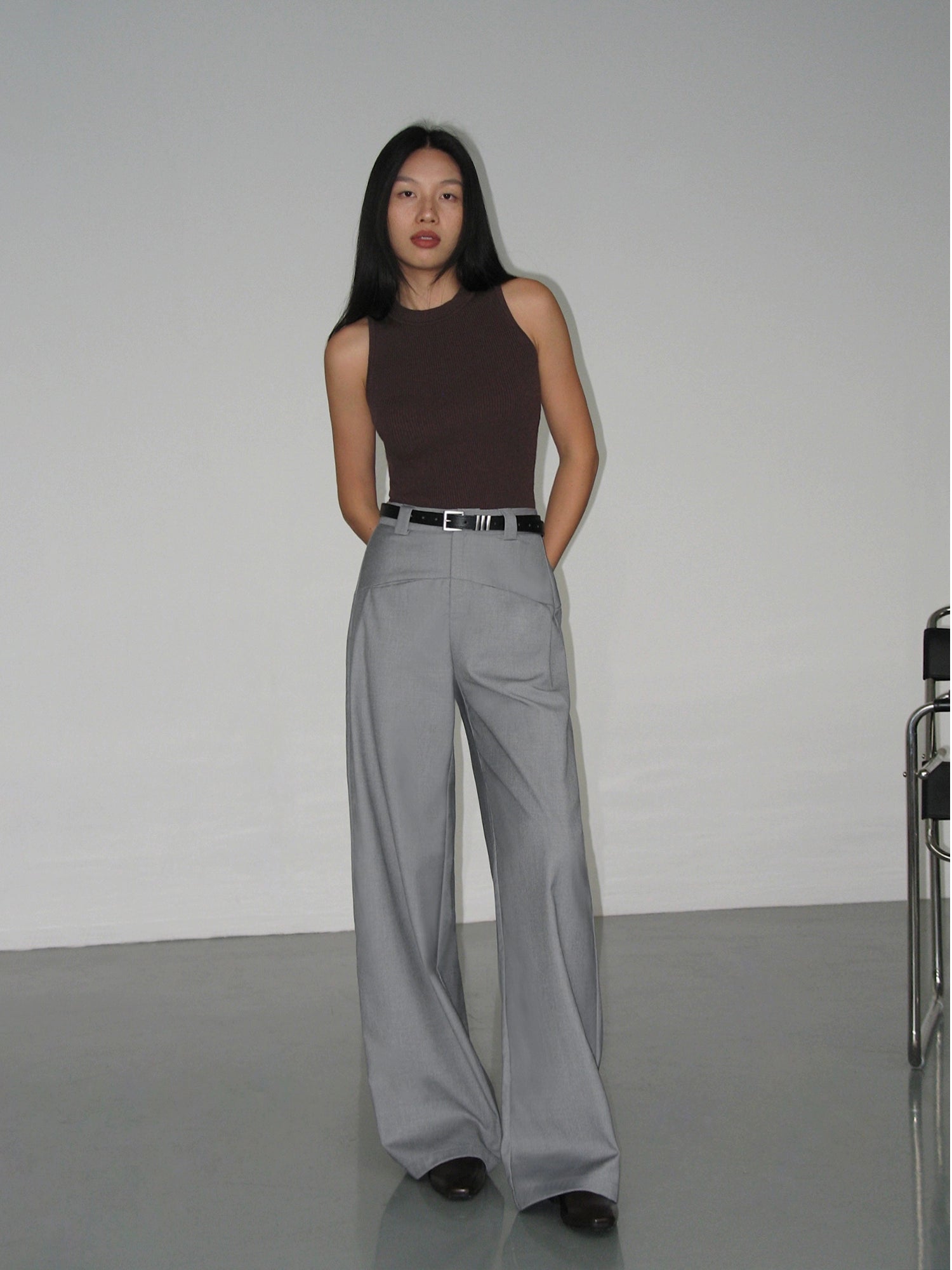 NEVA HU High-waisted Straight-leg Suit Pants