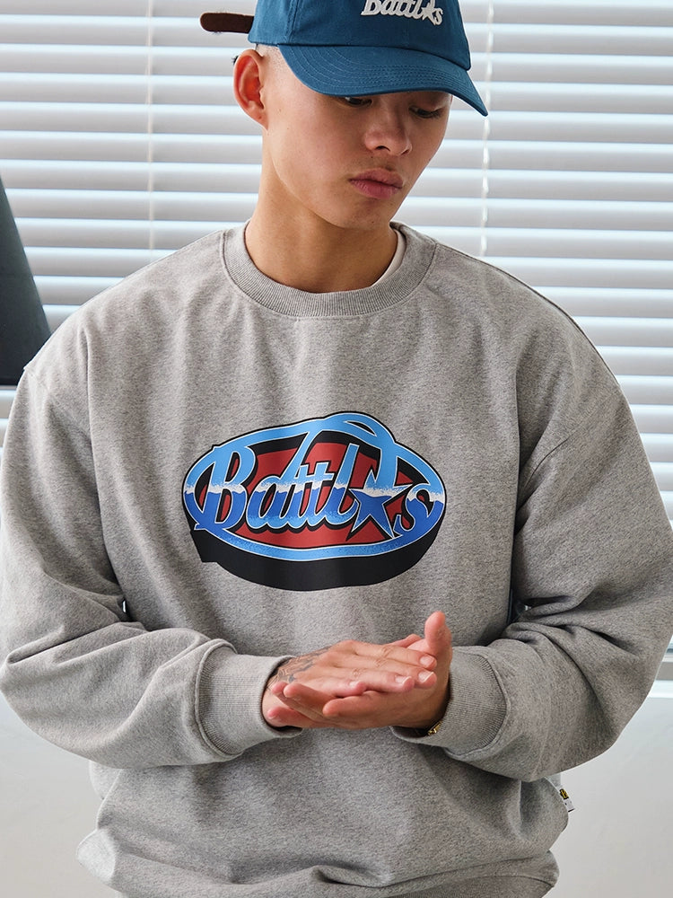 Battles Embroidered Crew Neck Casual Sweater
