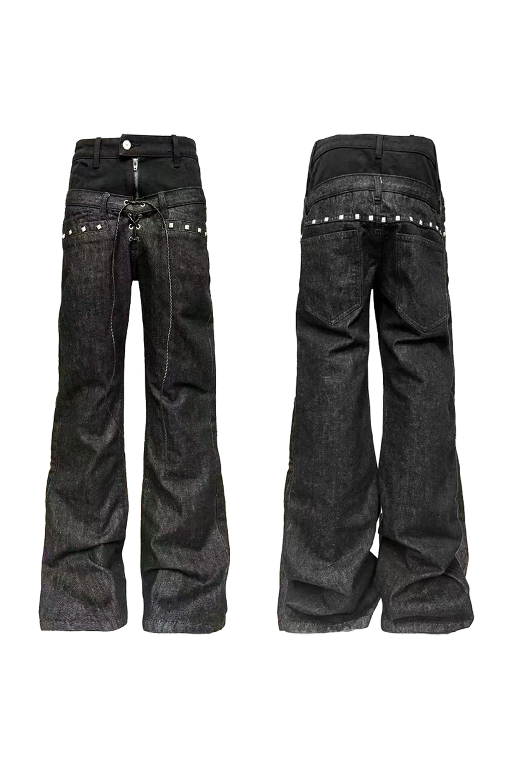 DETW Stacked Double Waist Strap Drawstring Jeans