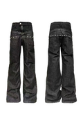 DETW Stacked Double Waist Strap Drawstring Jeans