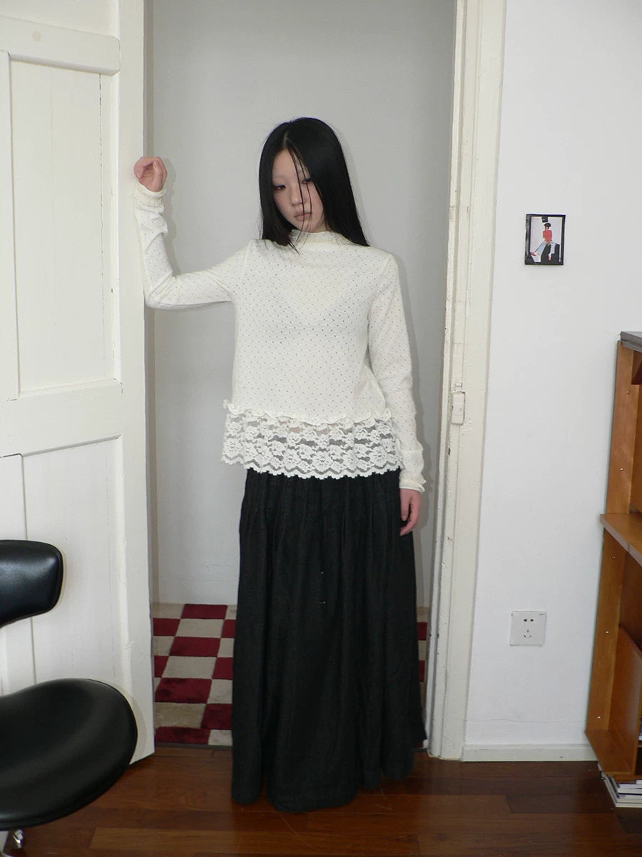 Ang: Project Lace Stitching Hollow Base Long Sleeve