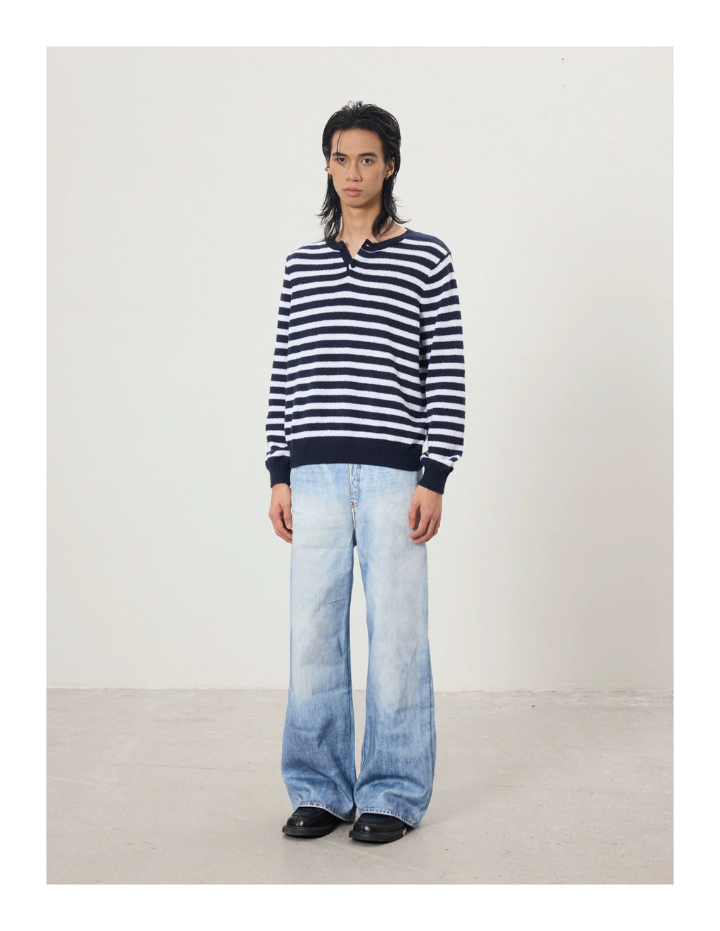 BTSG Retro 3D Printed Double Waist Striped Stitched Jeans