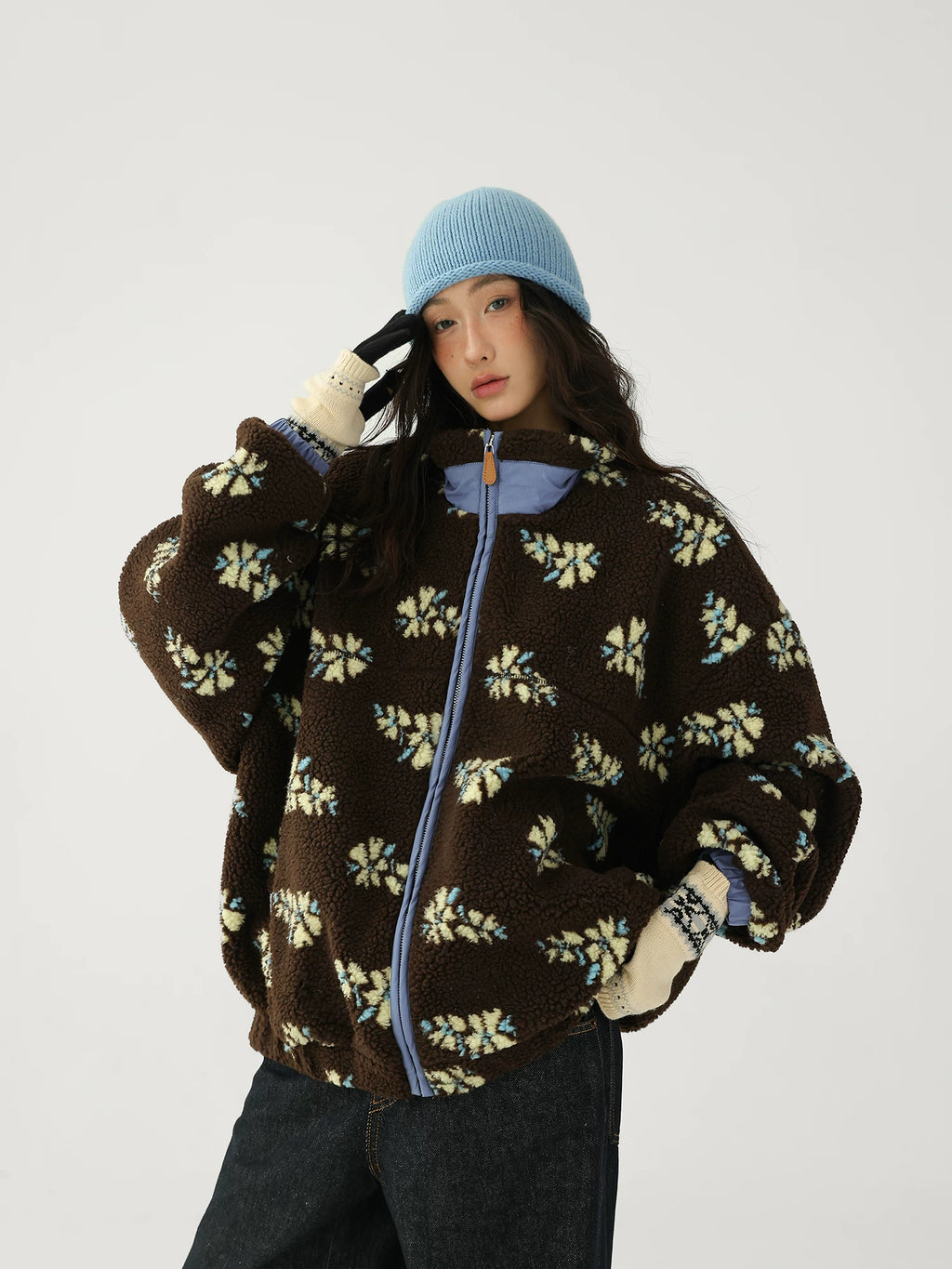 AceStudios Vintage Flower Full Print Lambwool Coat