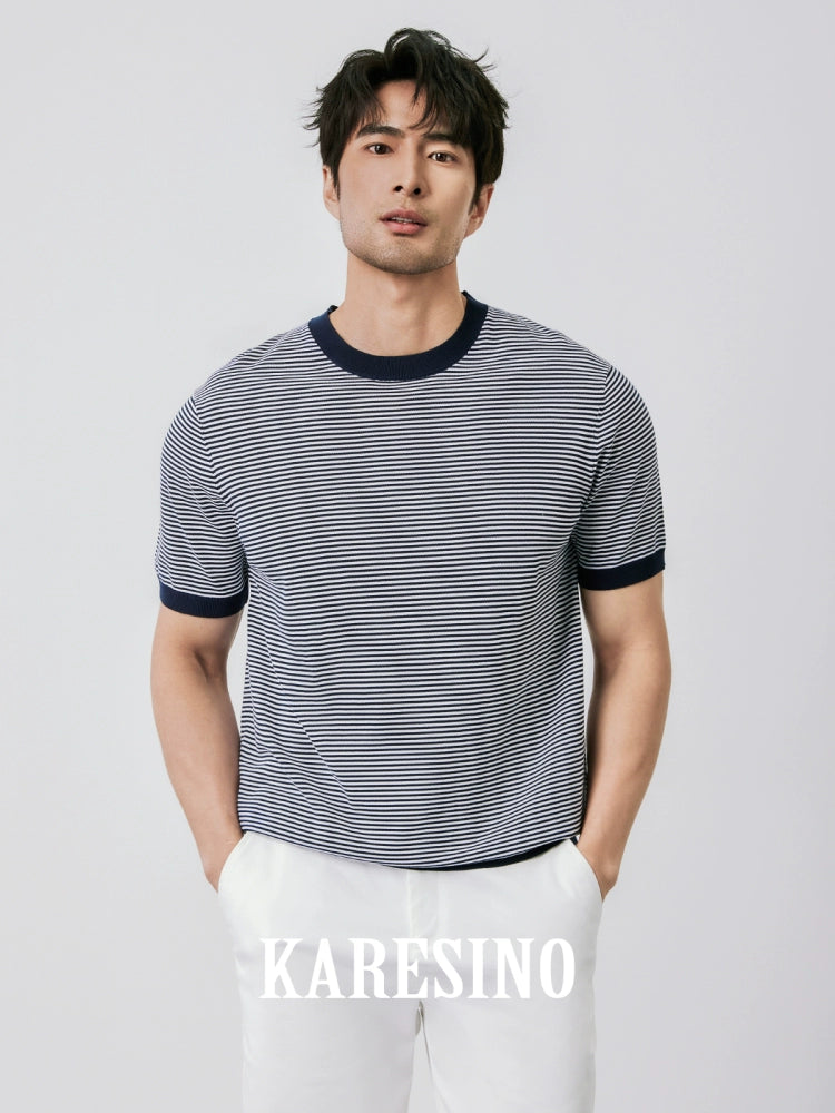 KARESINO Contrasting Striped Casual Knitted Sweater