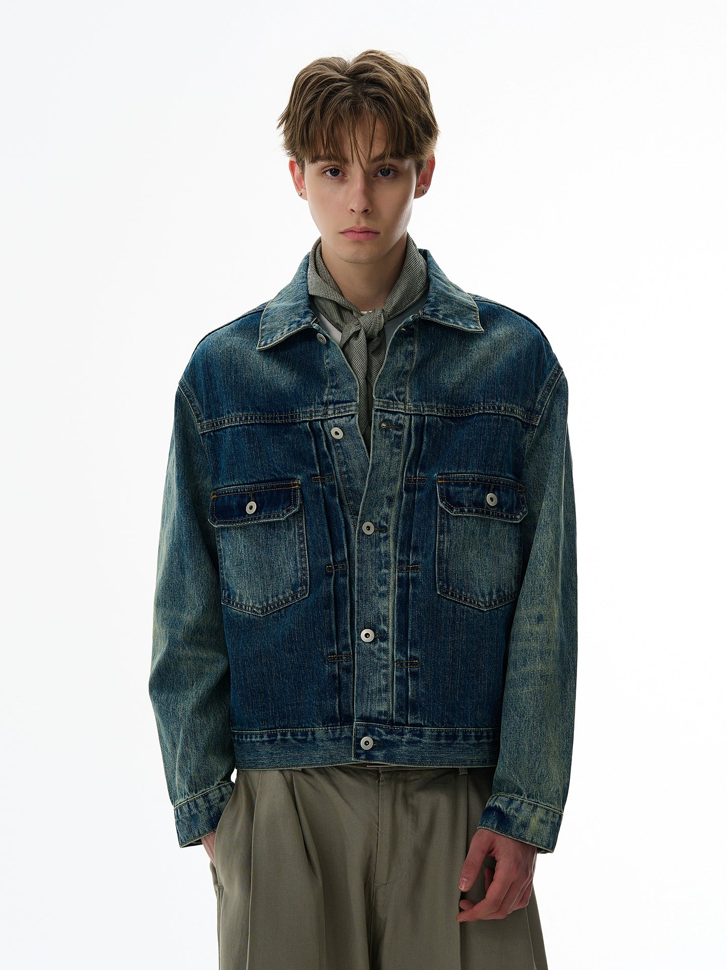 A PUEE Vintage Washed Old Pocket Denim Jacket