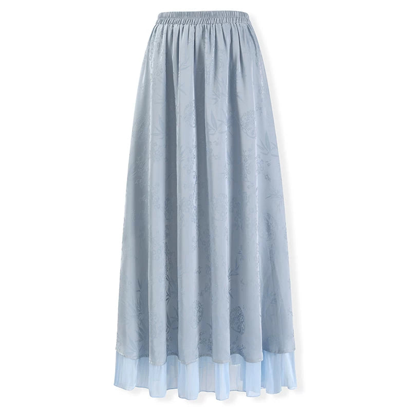 ZIHE Butterfly Jacquard Knitted Top Satin Skirt Set