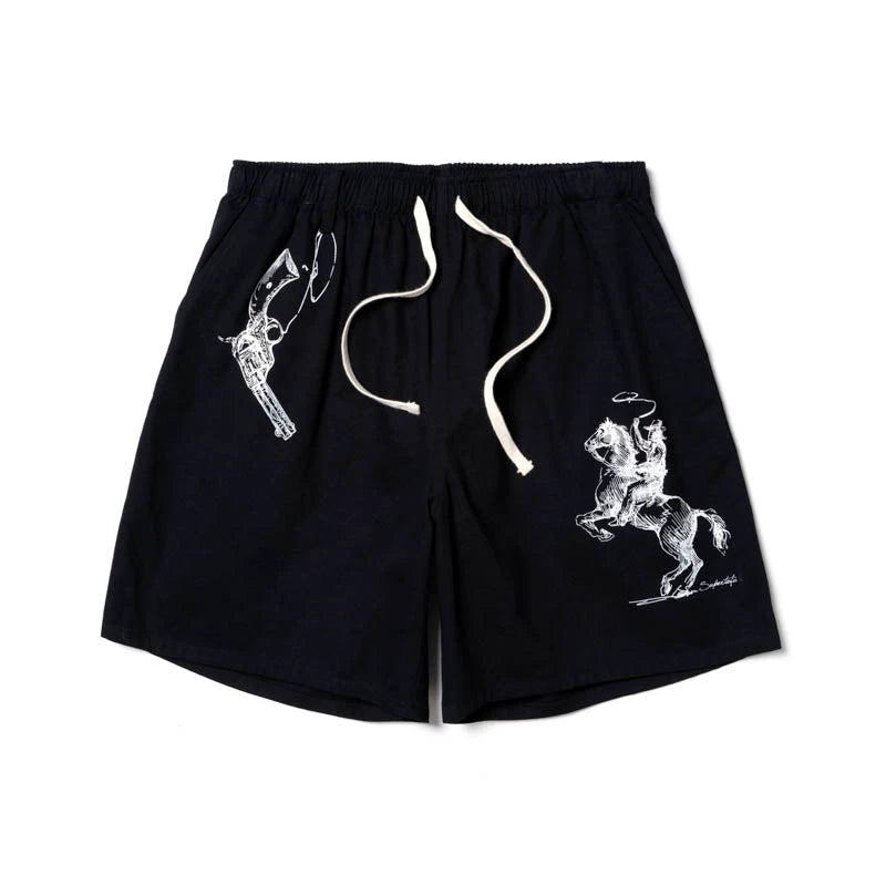 SUPERTOFU Hand-painted Pattern Arrangement Loose Casual Drawstring Shorts
