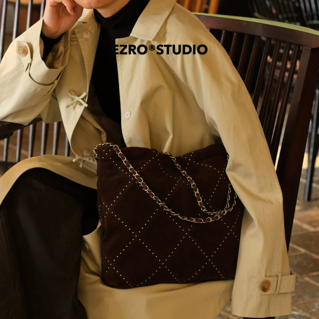 EZRO Rivet Matte Suede Shoulder Tote Bag
