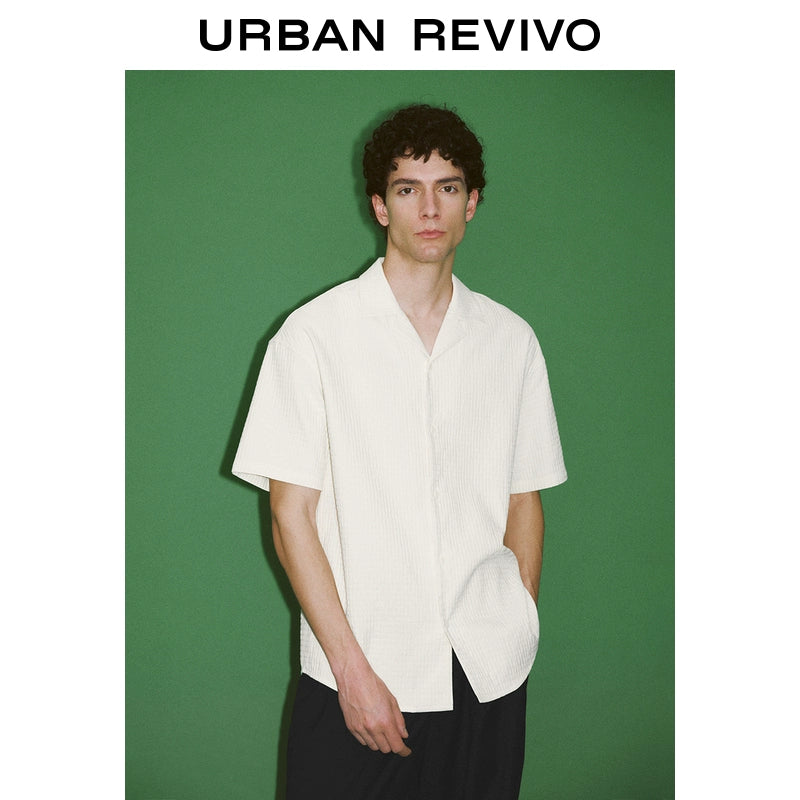 URBAN REVIVO Textured Plaid Short-sleeved Open Shirt