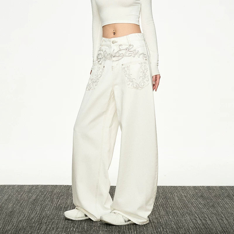 Aaisup Embroidered Straight Loose Jeans