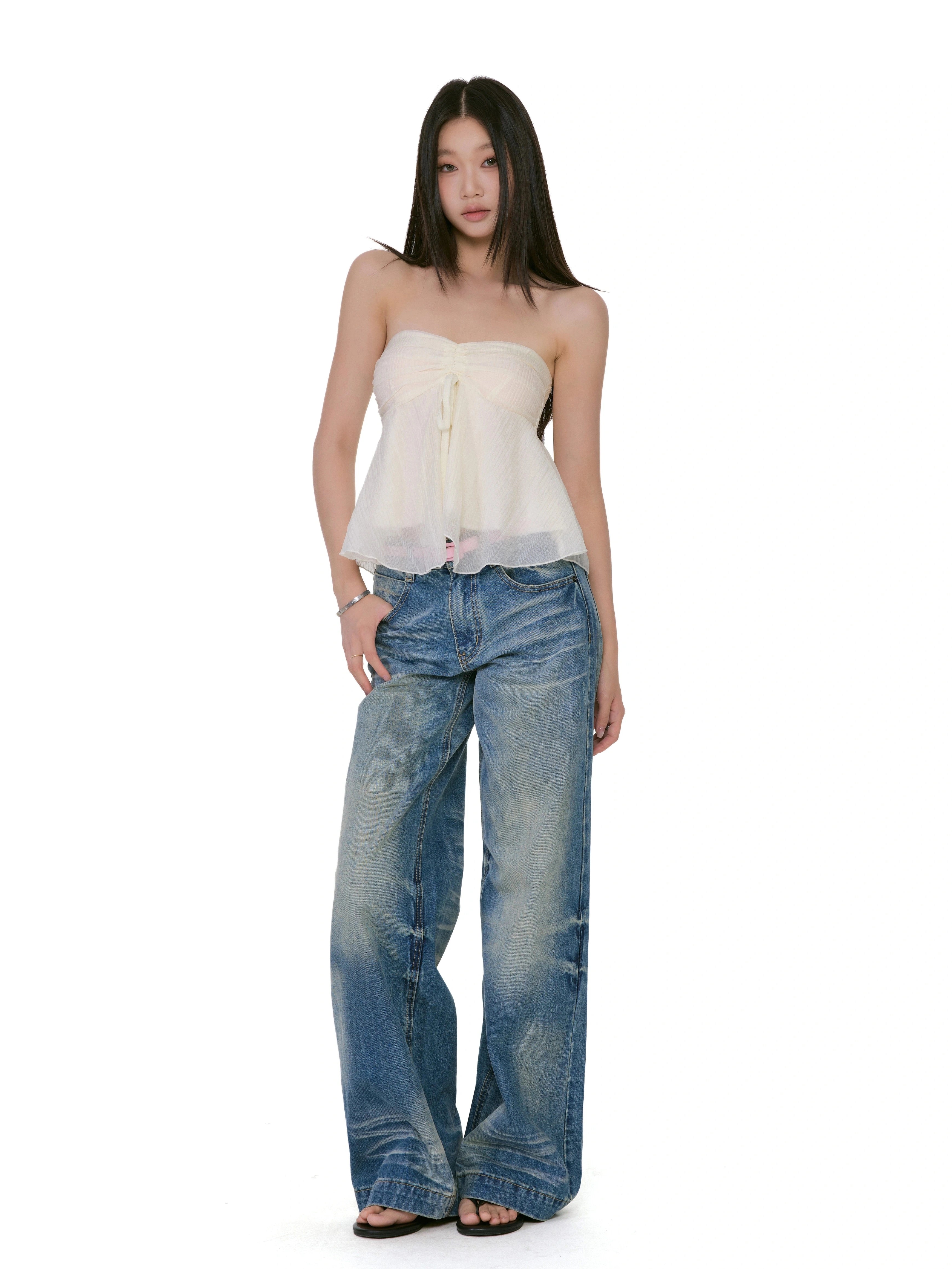 WITHMIN Low-rise Slim Retro Narrow Straight-leg Pants