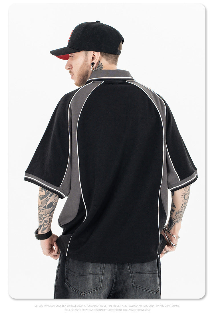 (Clearance) FORGIVNESS Lapel Contrasting Color Splicing Polo Shirt
