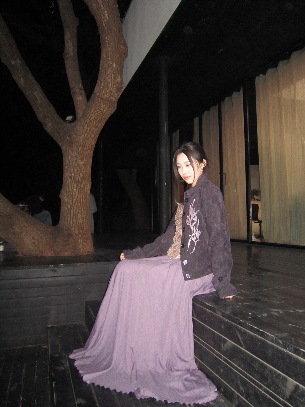 LOUMUTAKU Orchid Beaded Straight Casual Short Jacket