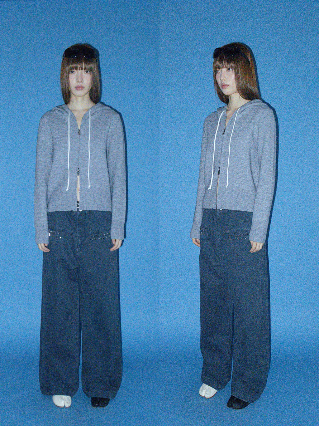 FUNKYFUN Star Rivet Trim Loose Straight Slacks