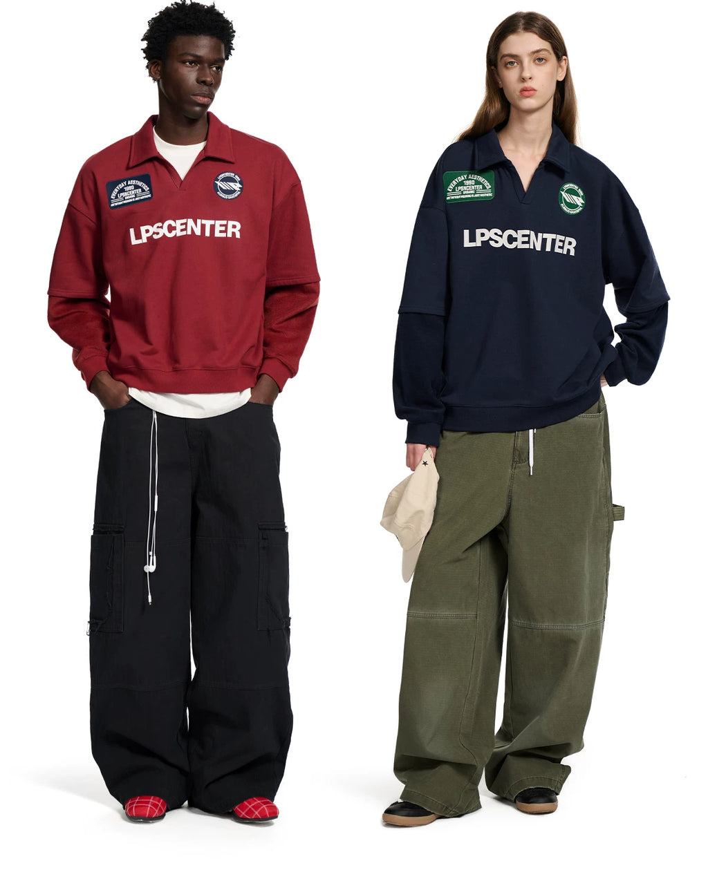 Loopsoon Retro Sporty Polo Collar Sweatshirt with Letter Print