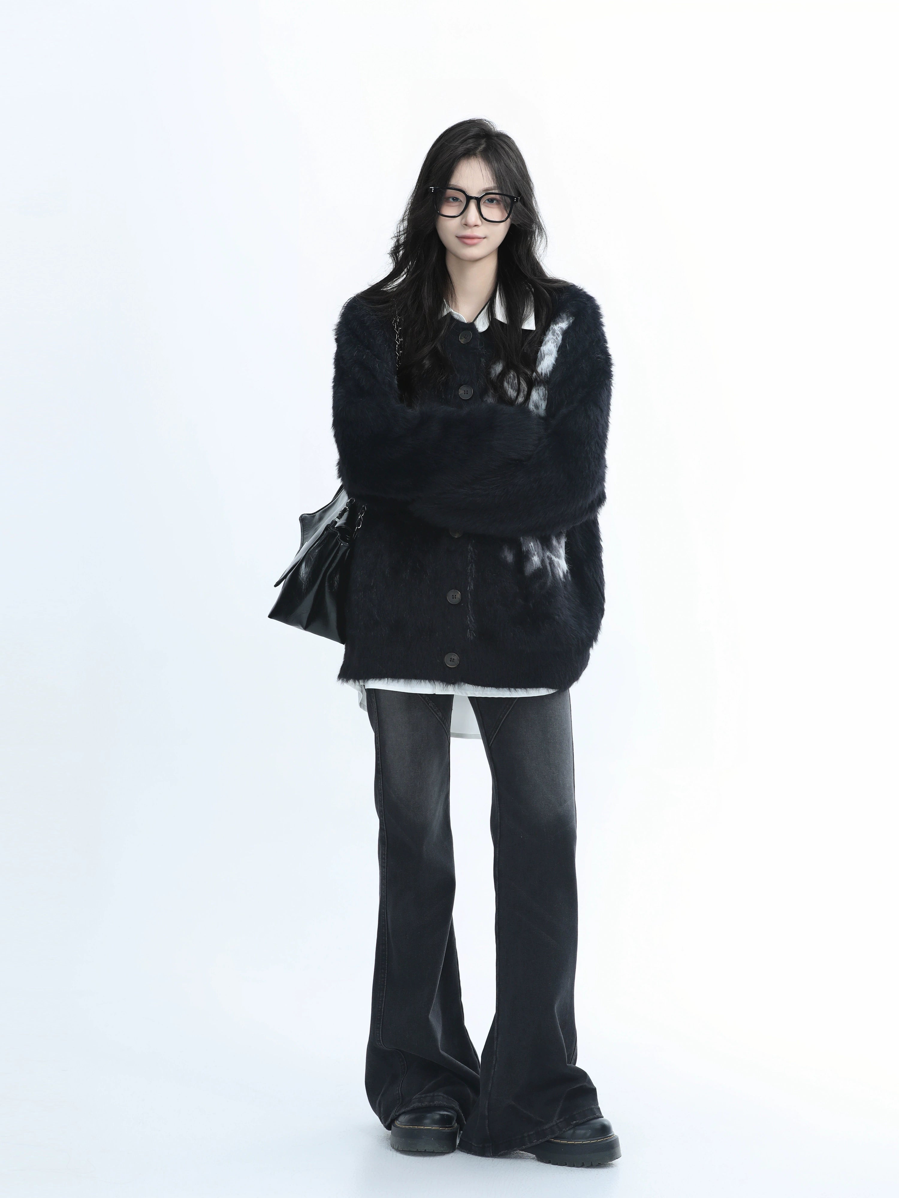 Zuocisankon Mohair Knitted Cardigan Jacket