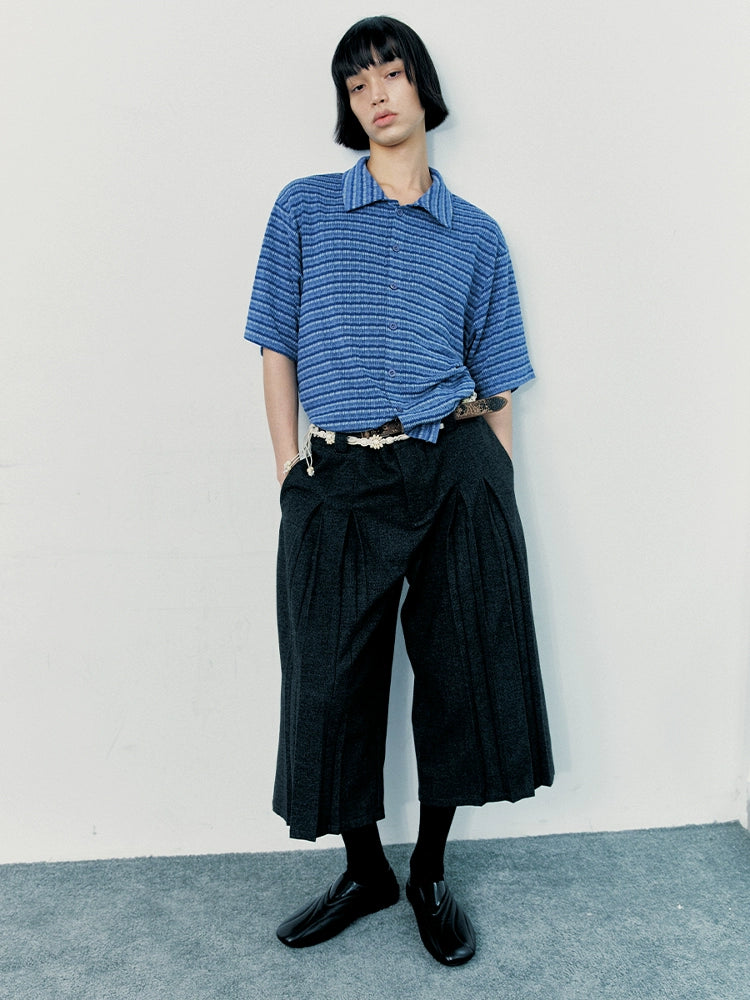 JCAESAR Striped Knitted Loose Short-sleeved Shirt