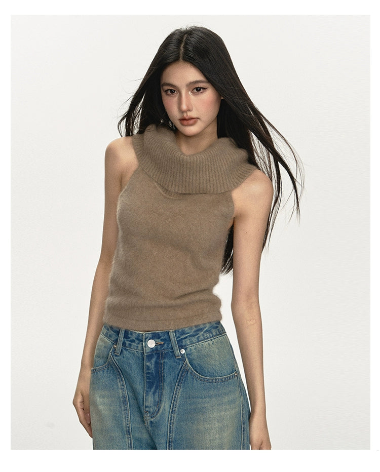 Anna Aneae One-word Shoulder Multi-wear Stacked Collar Knitted Vest