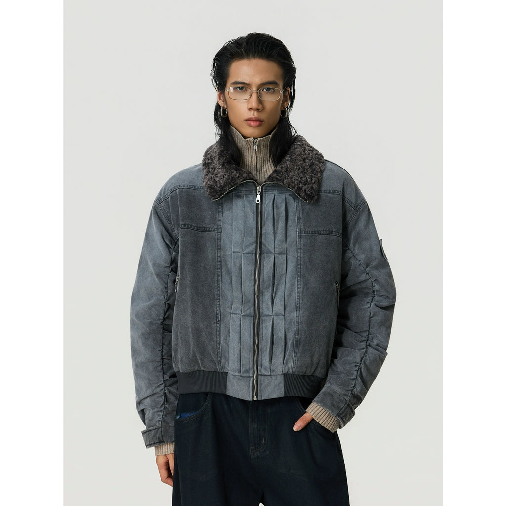 BTSG Lamb Wool Make Old Stand-up Collar Tooling Jacket