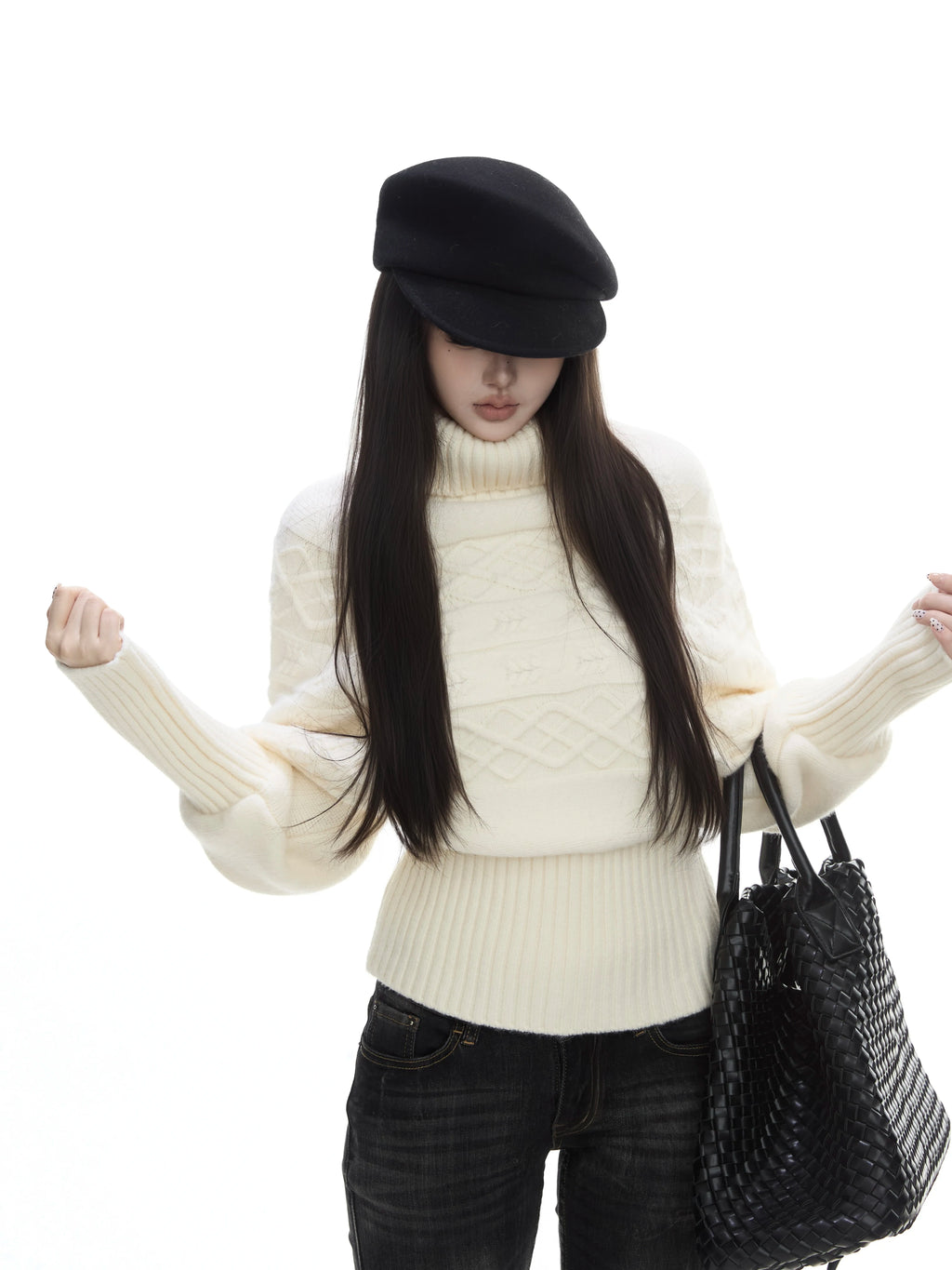 WITHMIN Turtleneck Loose and Thin Versatile Pullover Knitted Sweater