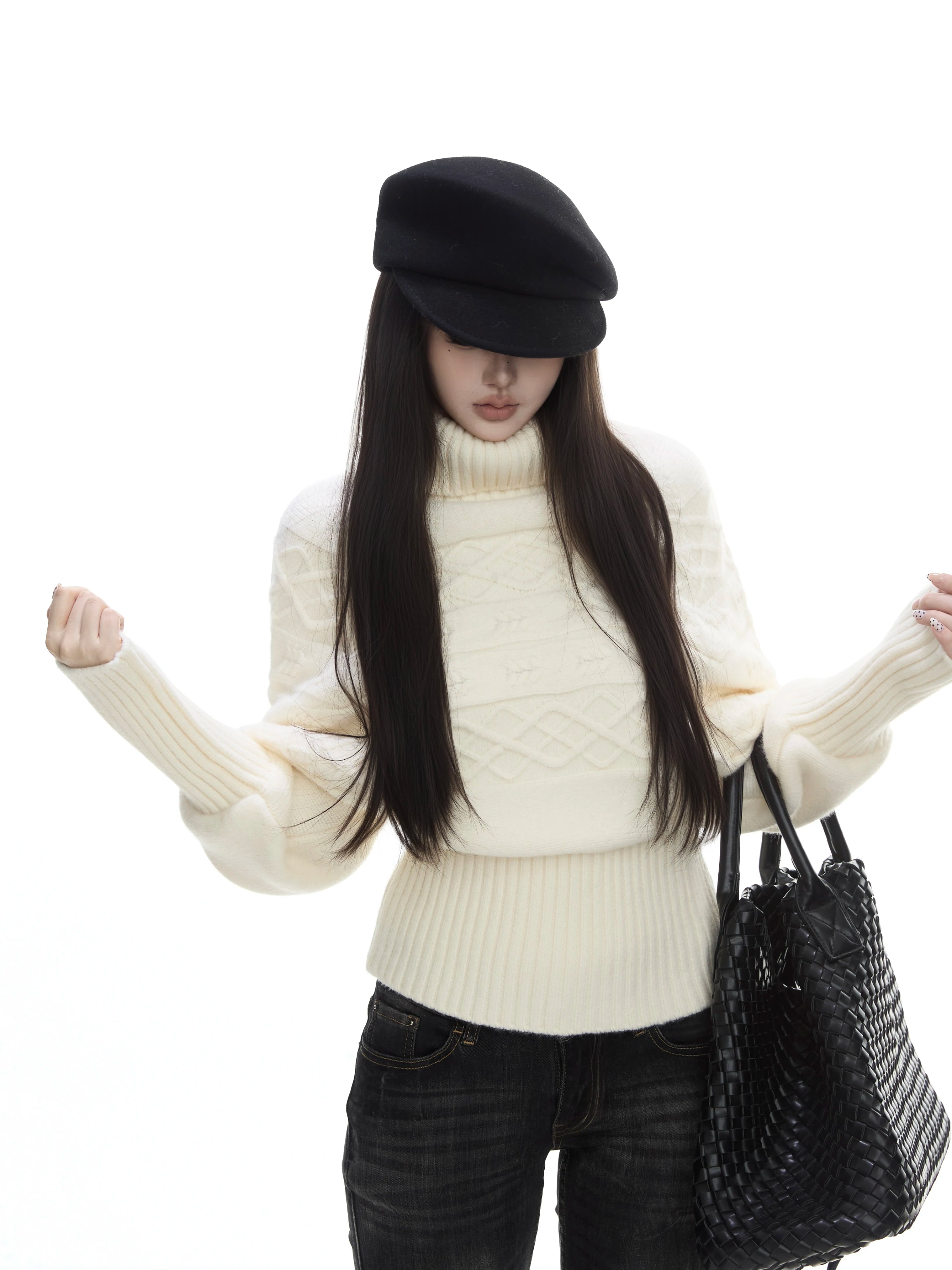 WITHMIN Turtleneck Loose and Thin Versatile Pullover Knitted Sweater