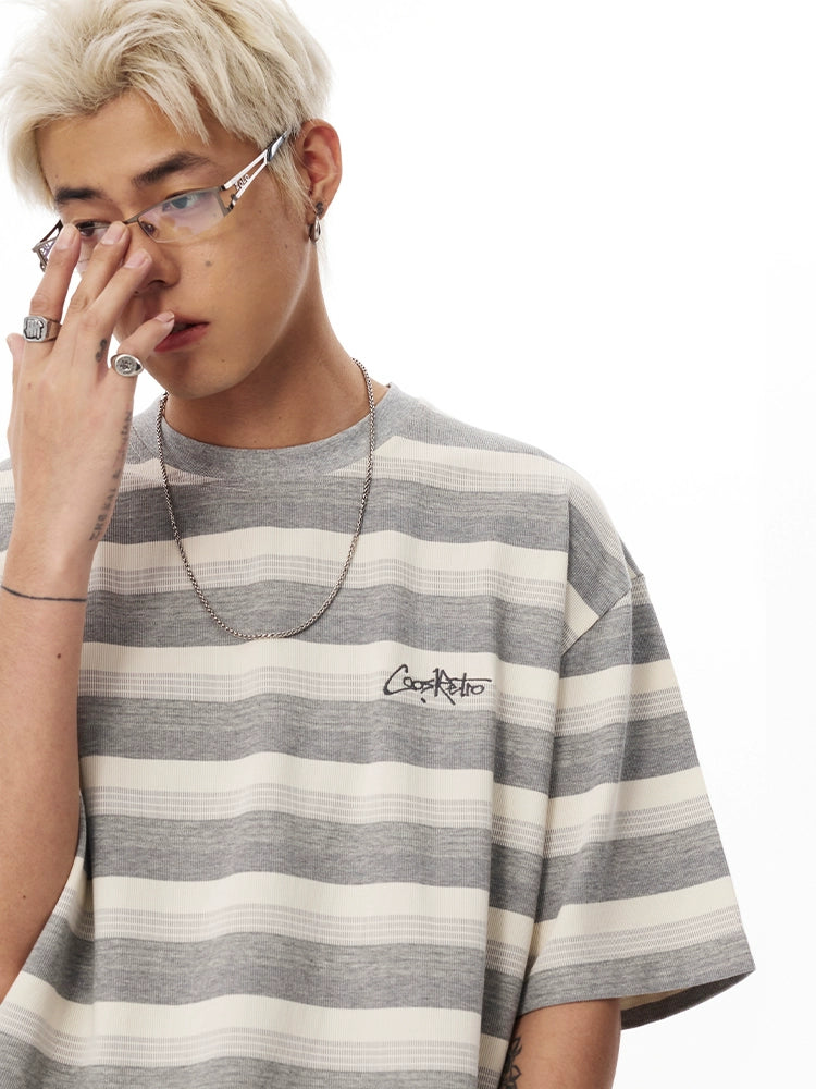 CoosRetro Embroidery Contrasting Striped Tee