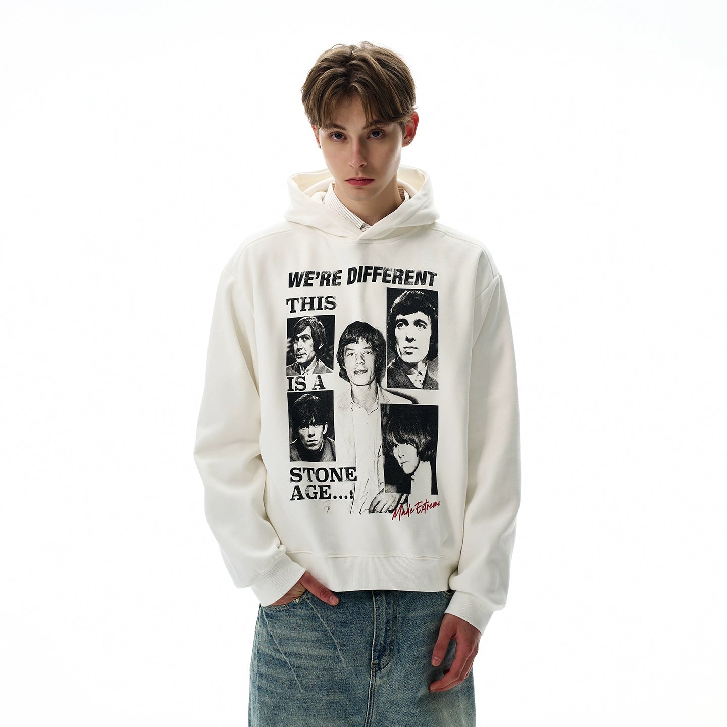 A PUEE Vintage Front Shoulder Short Wide Ruffian Handsome Hoodie