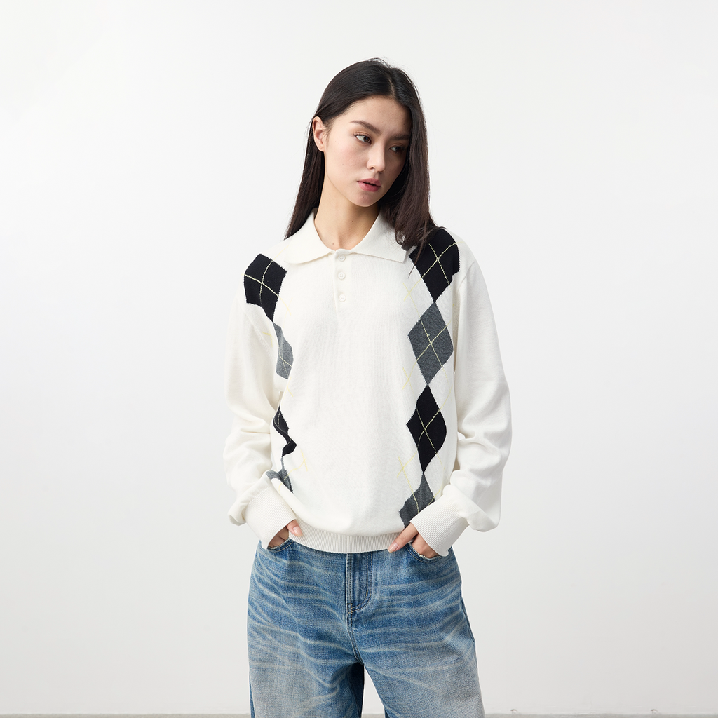 Set for life Jacquard contrasting knitted Polo soft sweater