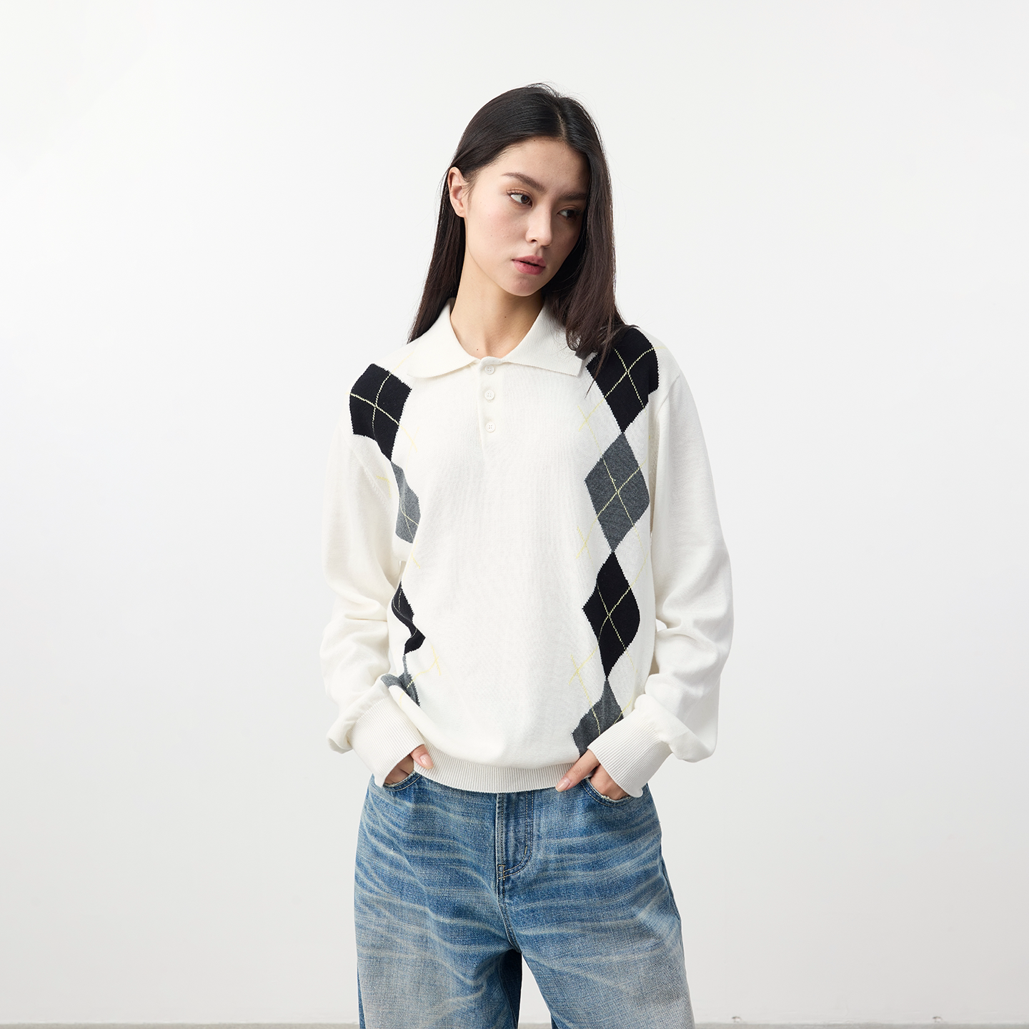 Set for life Jacquard contrasting knitted Polo soft sweater