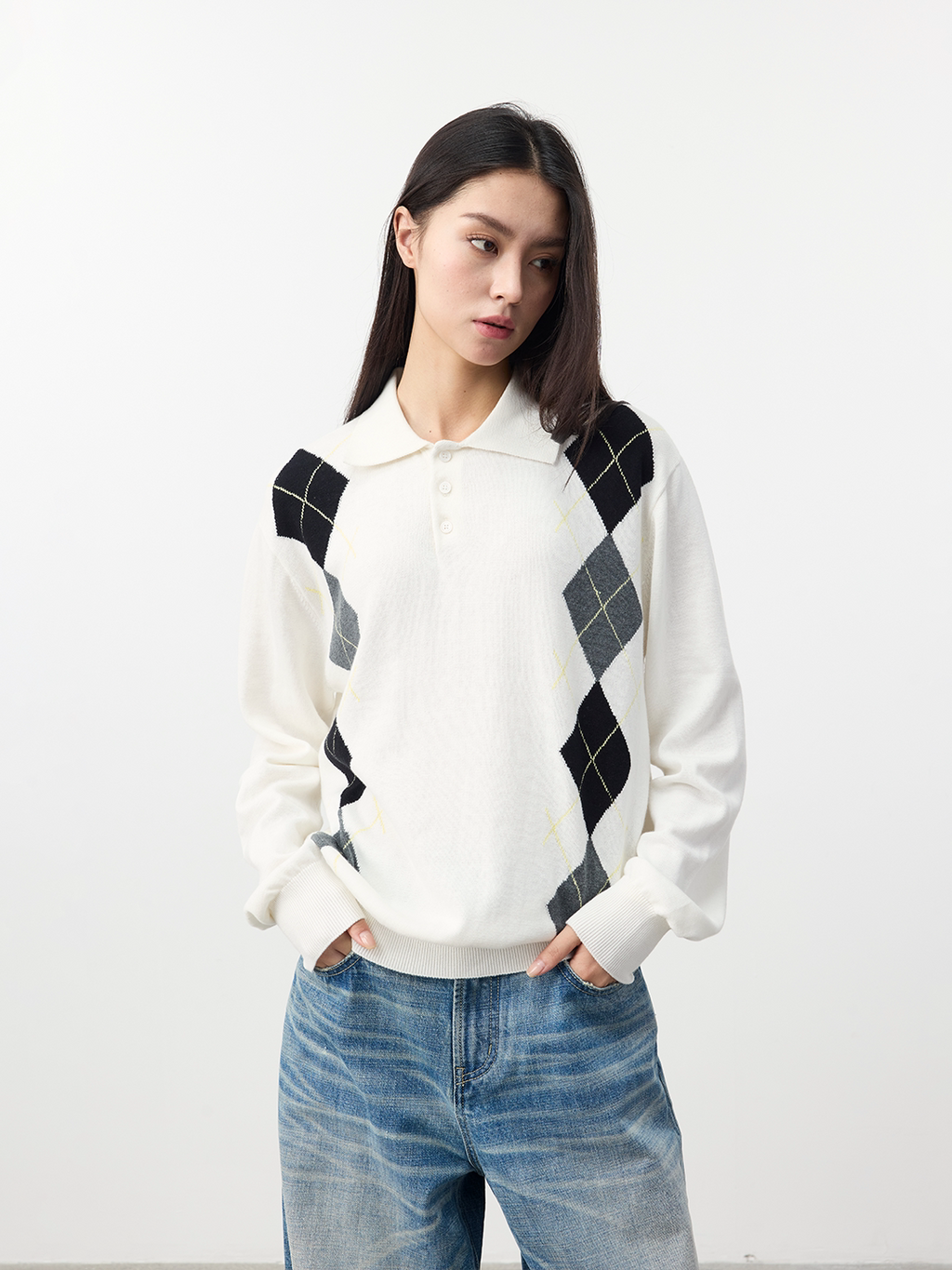 Set for life Jacquard contrasting knitted Polo soft sweater