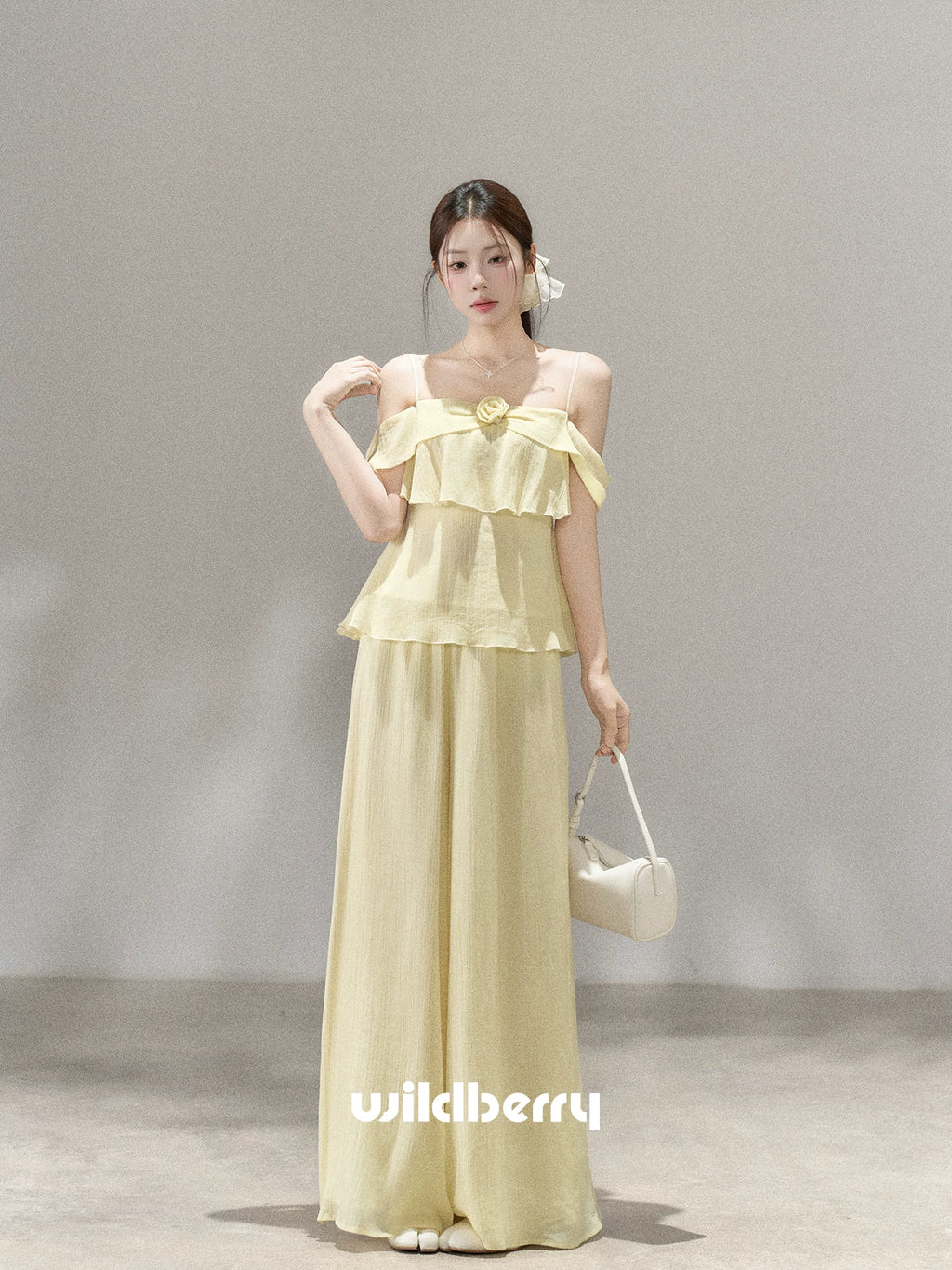 Wildberry Shoulder Suspender High Waist Wide Leg Pants Set
