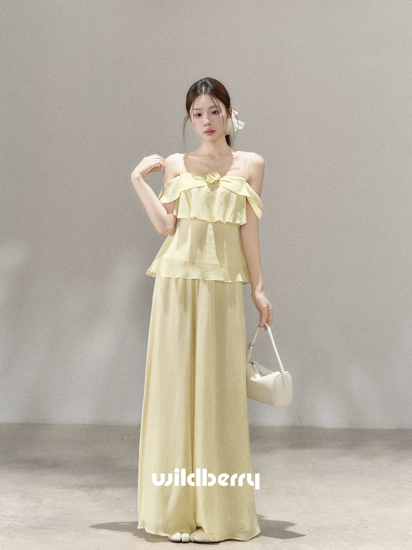 Wildberry Shoulder Suspender High Waist Wide Leg Pants Set