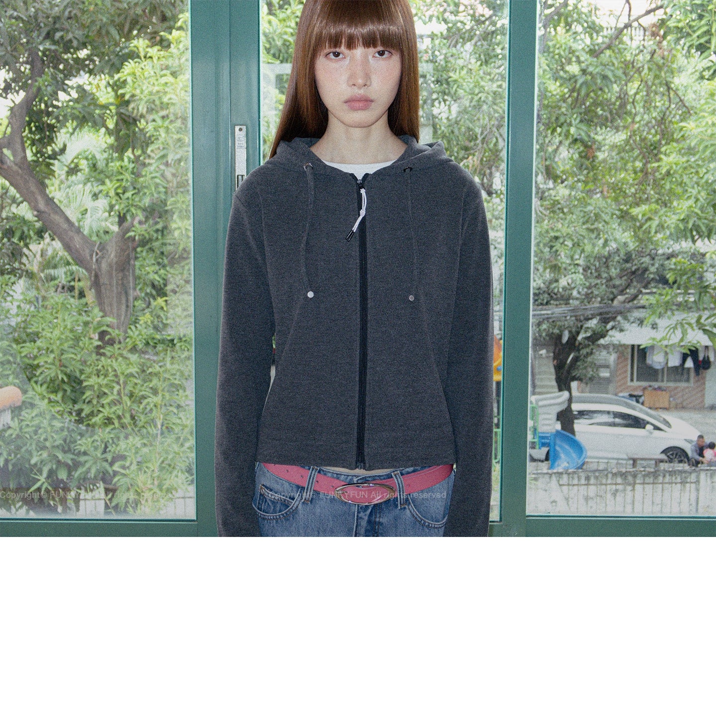 FUNKYFUN Soft Skin-friendly Abraded Zipper Cardigan Jacket