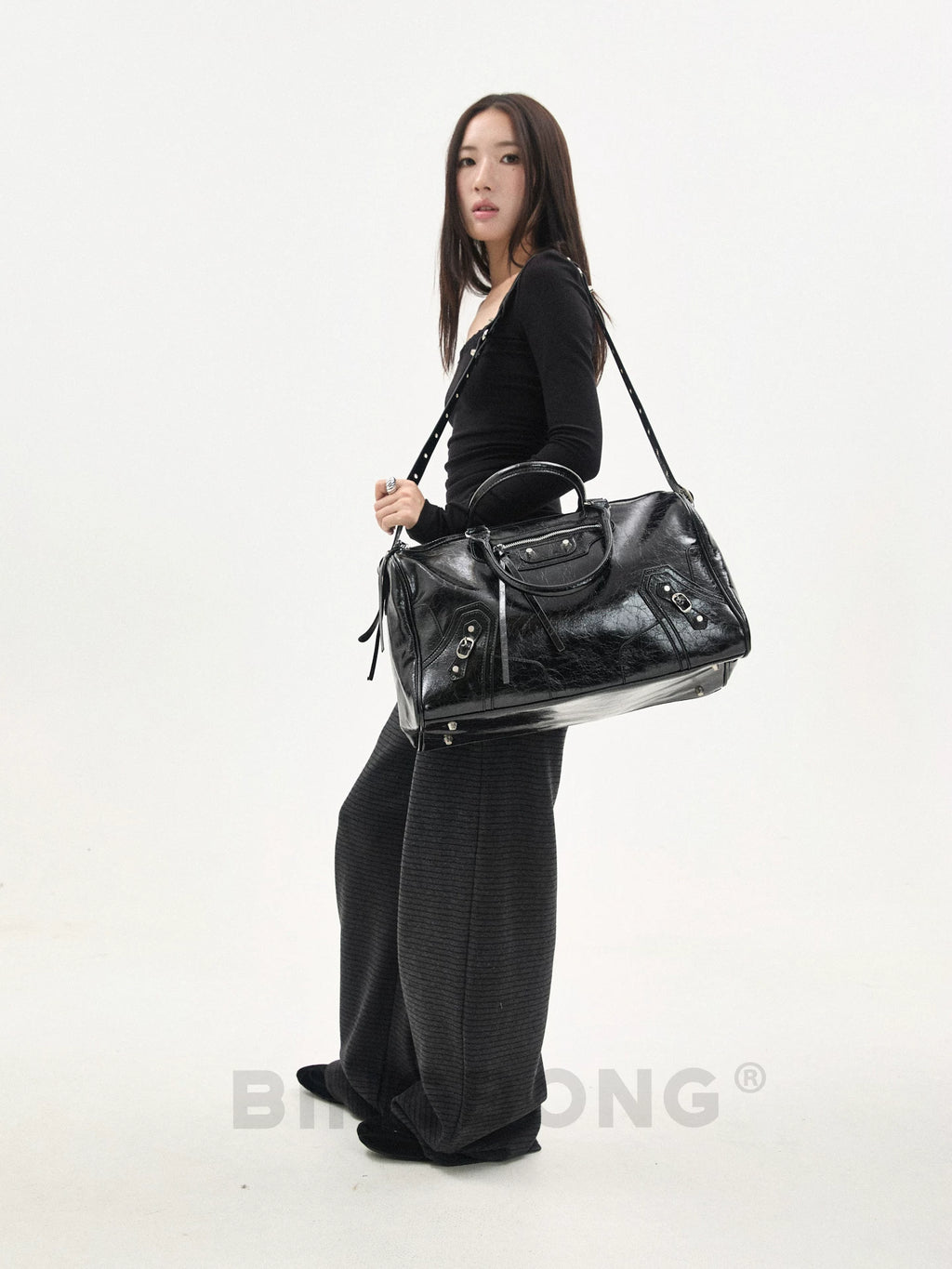 BINGBONG Retro Glossy Large Capacity Messenger Bag