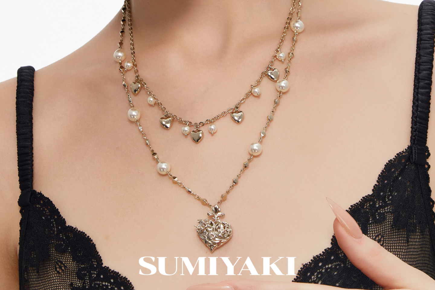 SUMIYAKI Double-sided Relief Love Double-layer Necklace