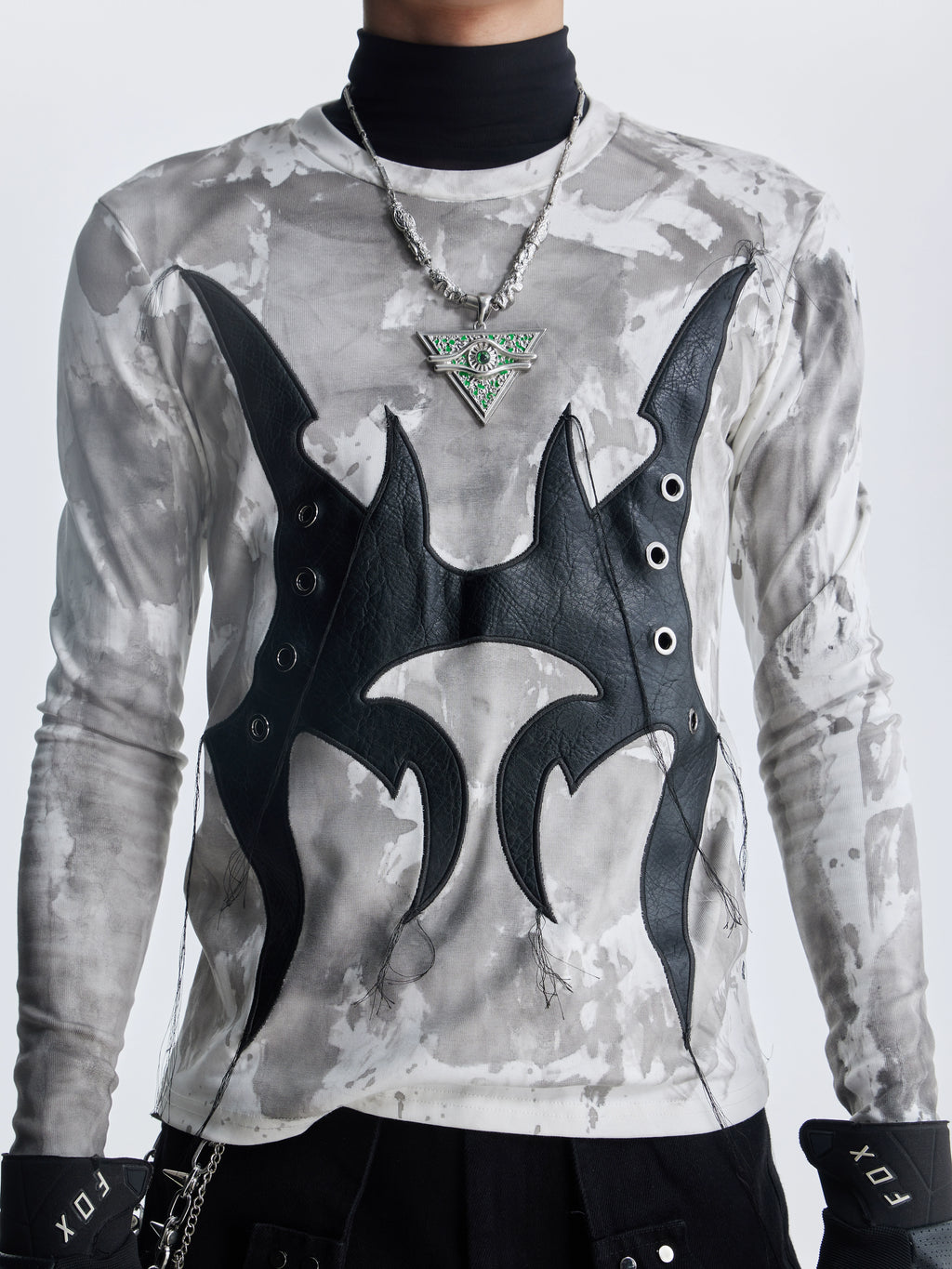 NOMANIAI Leather Tie-dye Fringed Slim Long Sleeves