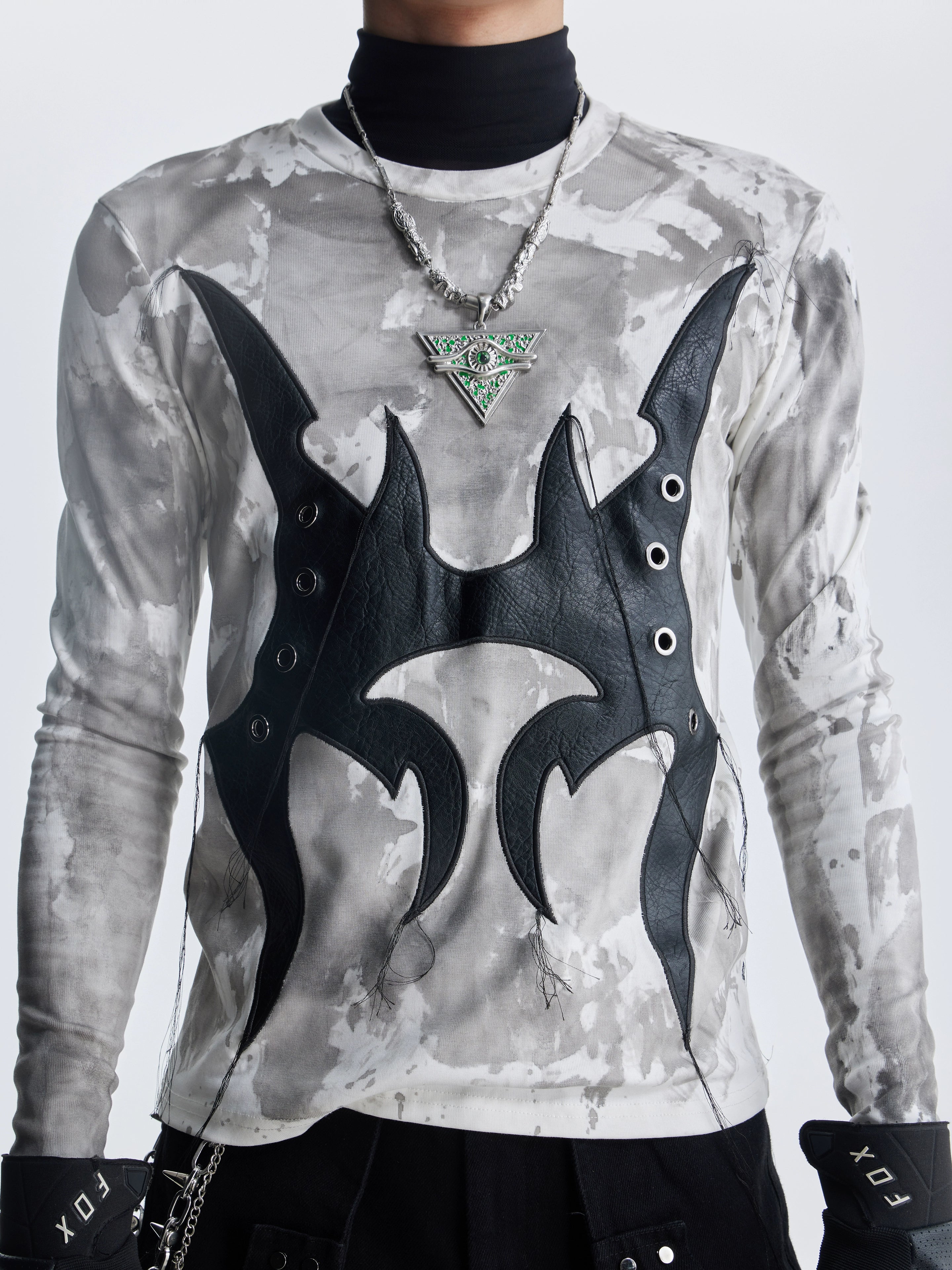 NOMANIAI Leather Tie-dye Fringed Slim Long Sleeves