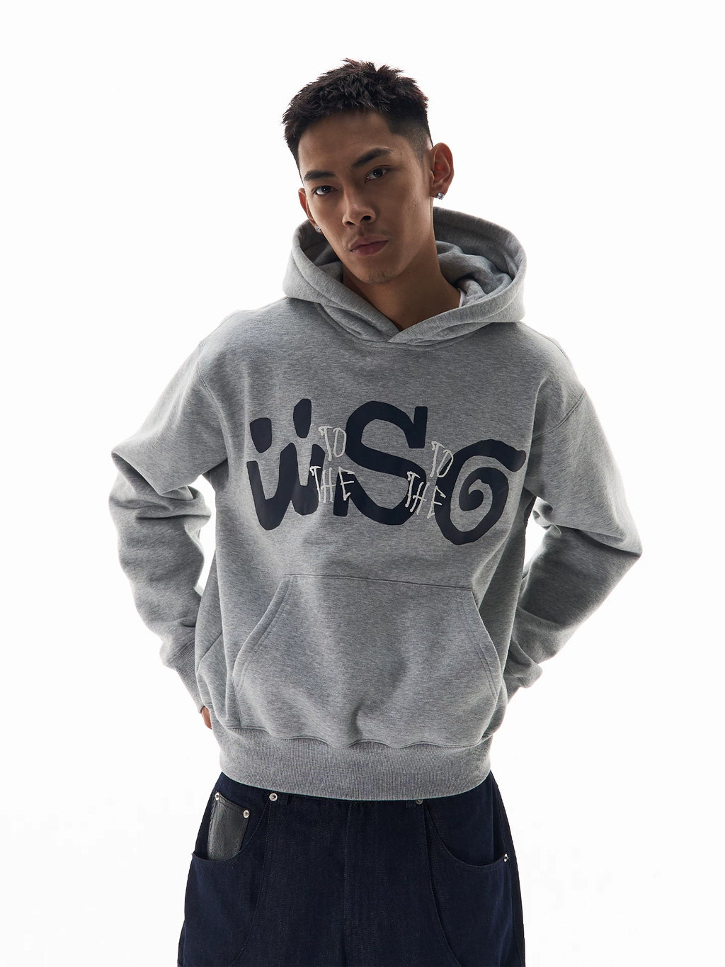WebSurfGroupWSG Letter Foam Print Simple Fleece Hooded Sweater