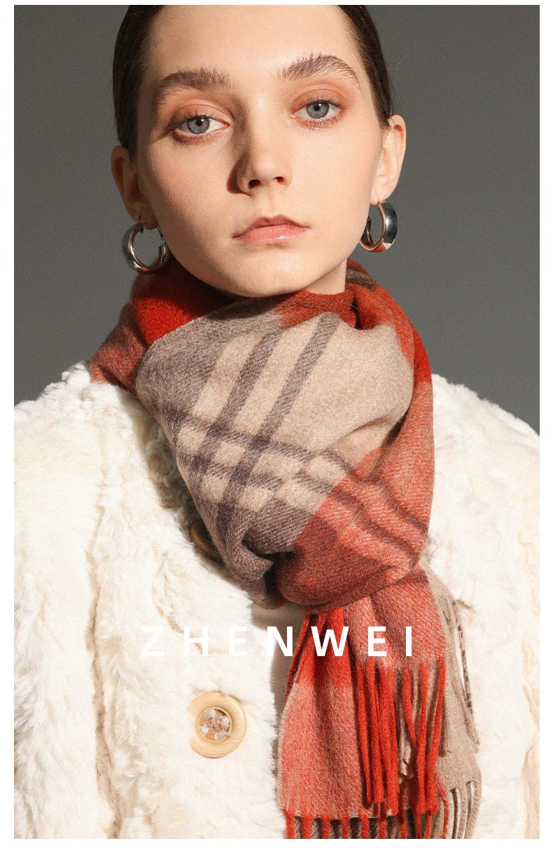 ZHENWEI 100% Wool Plaid Scarf