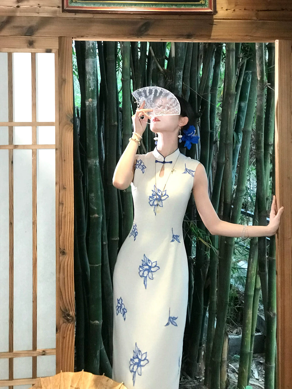 ZIHE Floral Embroidered Cheongsam Slim Dress