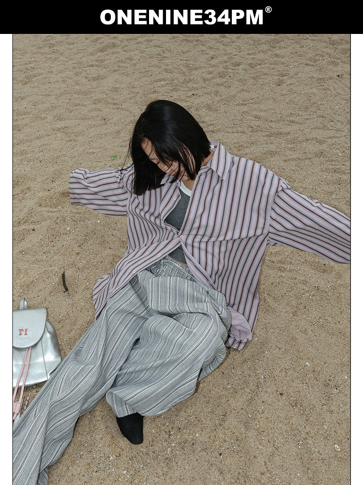 ONENINE34PM Lazy Striped Long Sleeve Shirt
