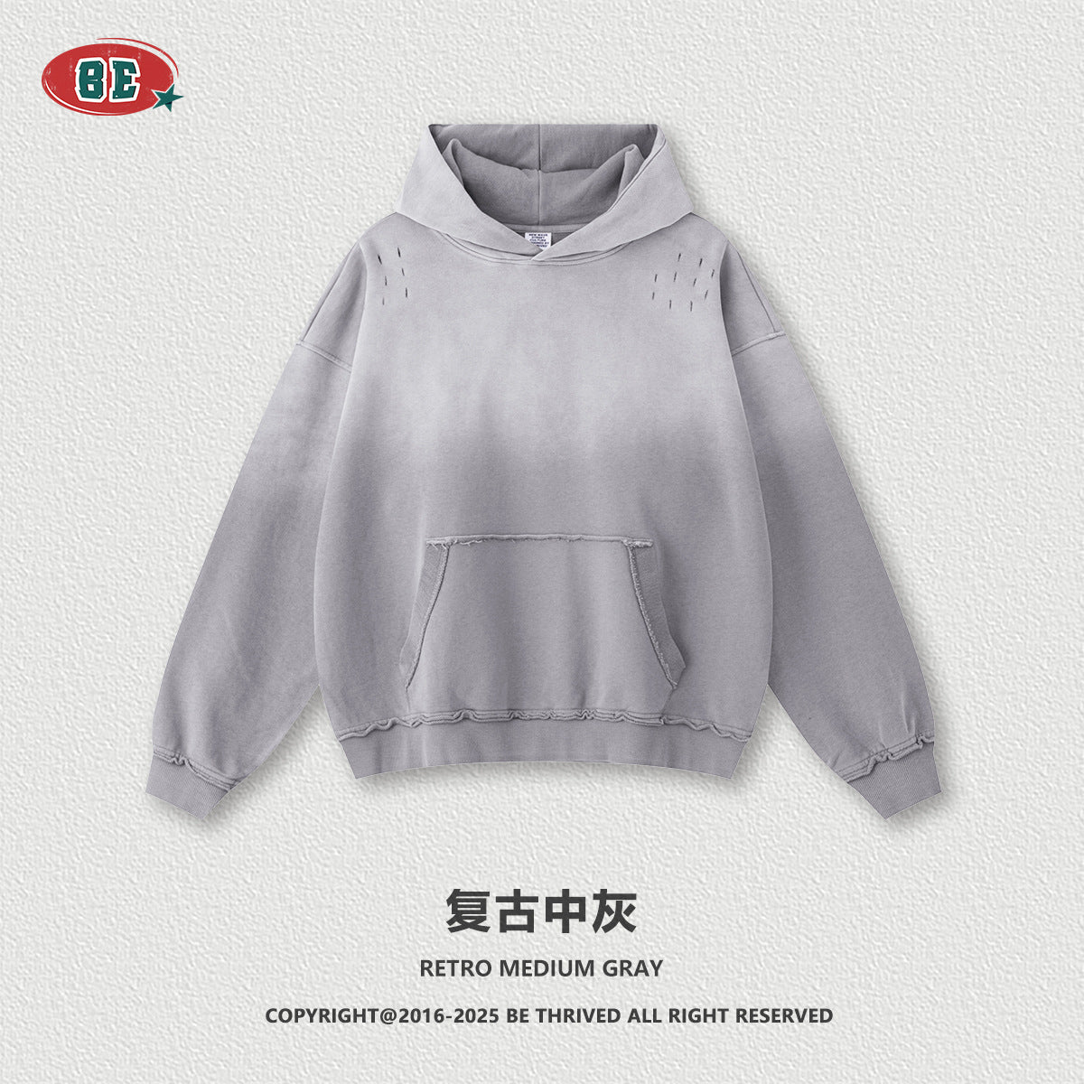 BE Gradual Change Hole Hooded Sweater Straight Pants Two-piece Set