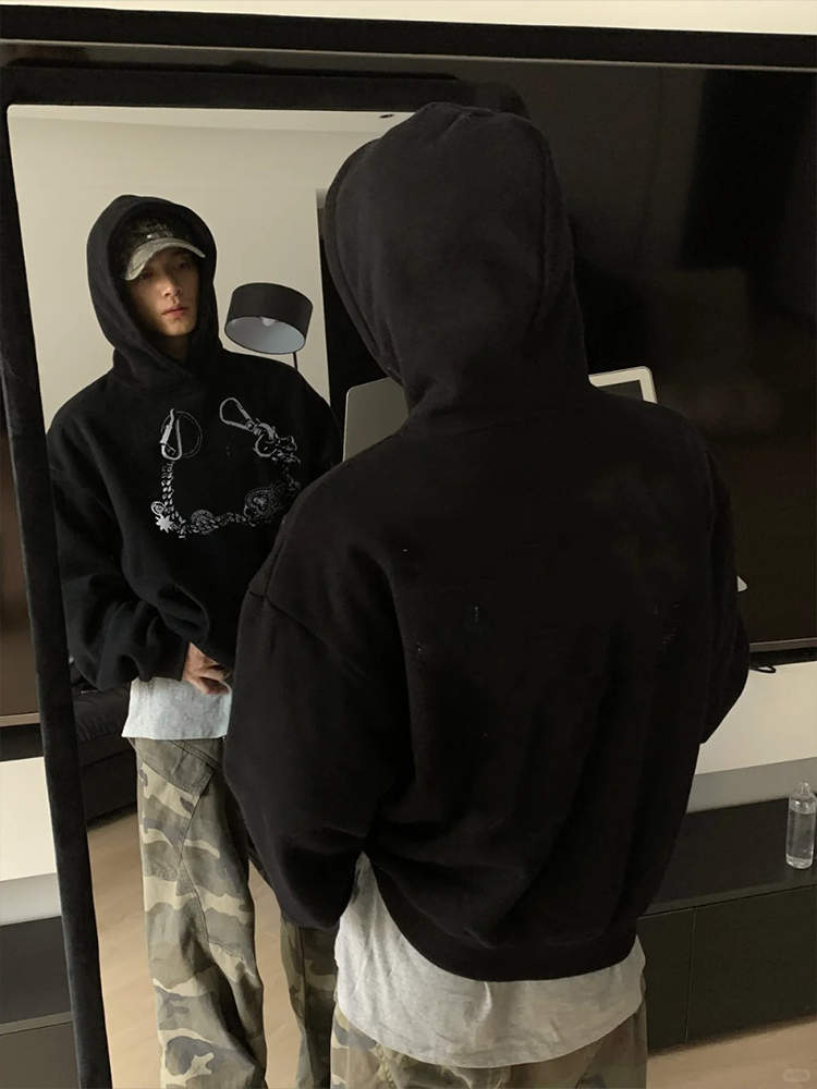 KONOOT Lucky Necklace Print Casual Versatile Hooded Sweater