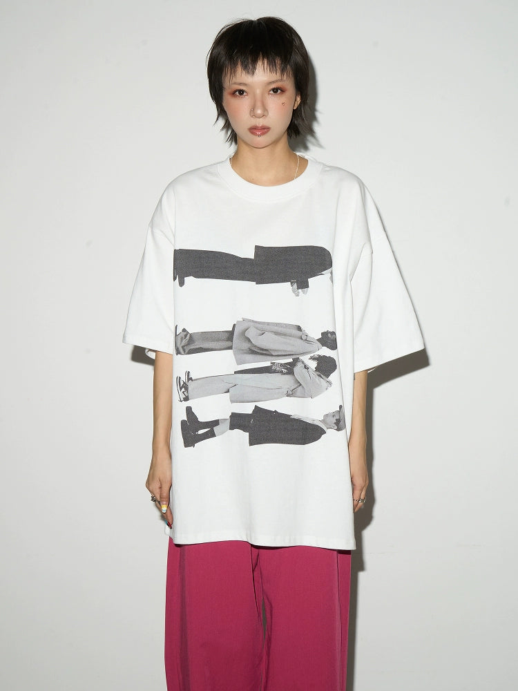 MICHINNYON Hipster Print Loose Round Neck Tee