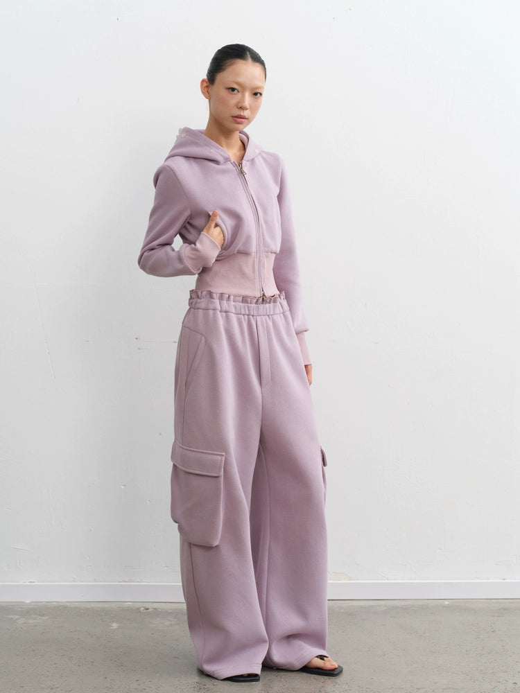 LINY LIBERTY Removable Fur Collar Short Sweater Casual Sweatpants Set