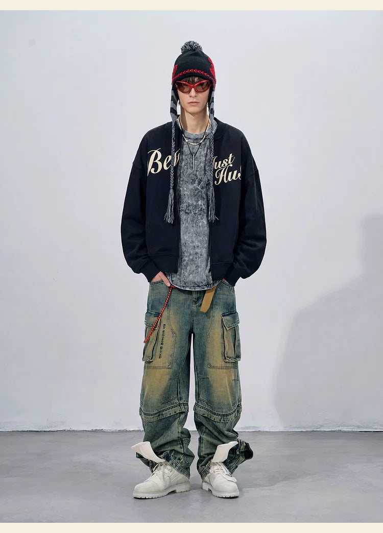 BJHG Design Sense Baseball Knitted Cardigan Jacket