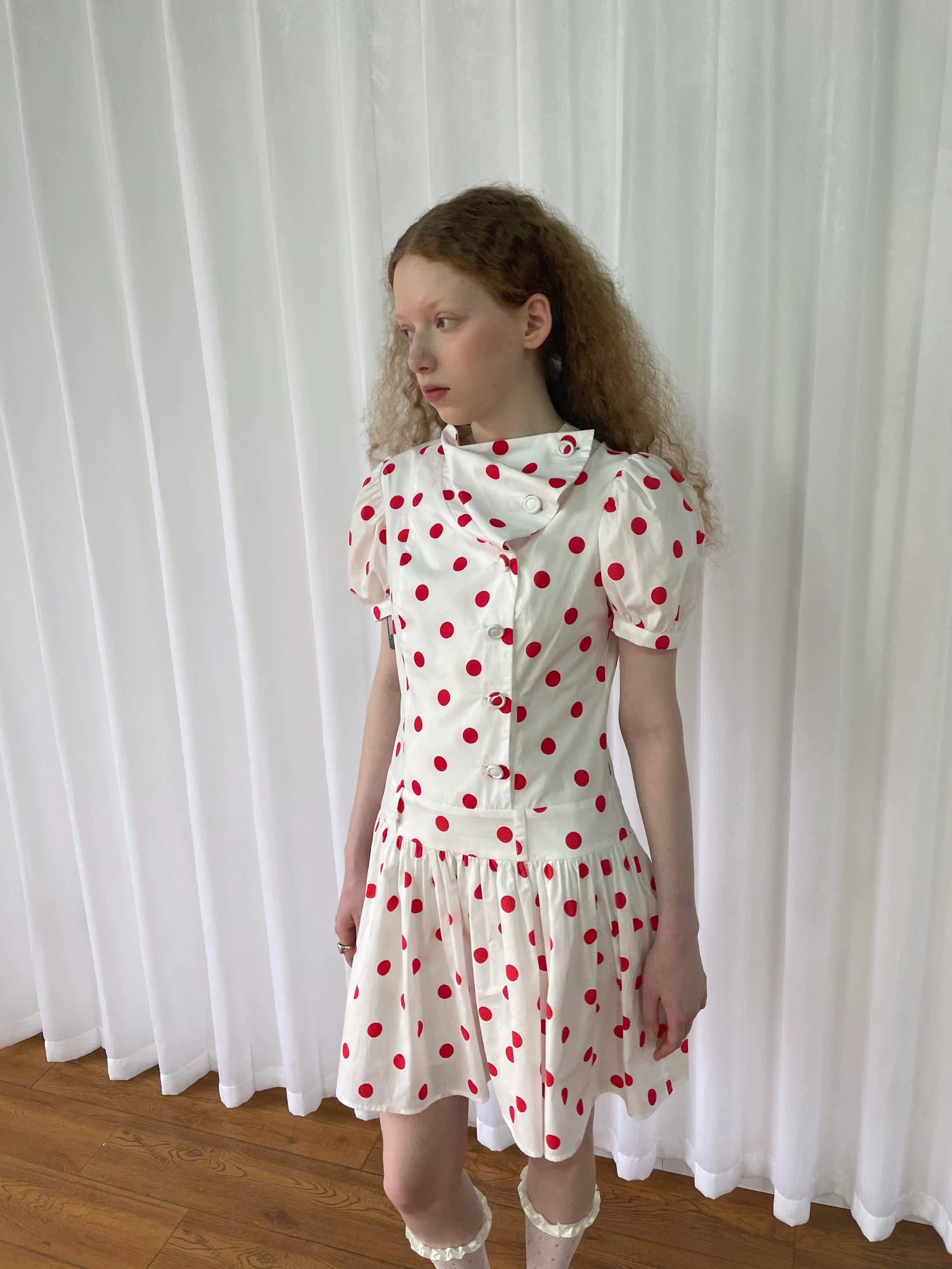 Loosesmell Half Turtleneck Polka Dot Dress