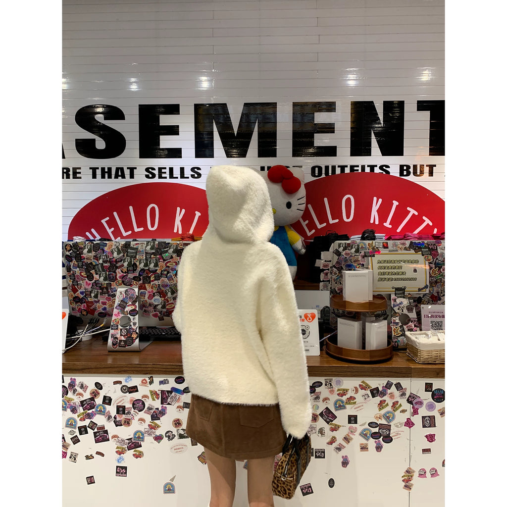 Pusumede Temperament Comfortable Hooded Warm Fluffy Jacket