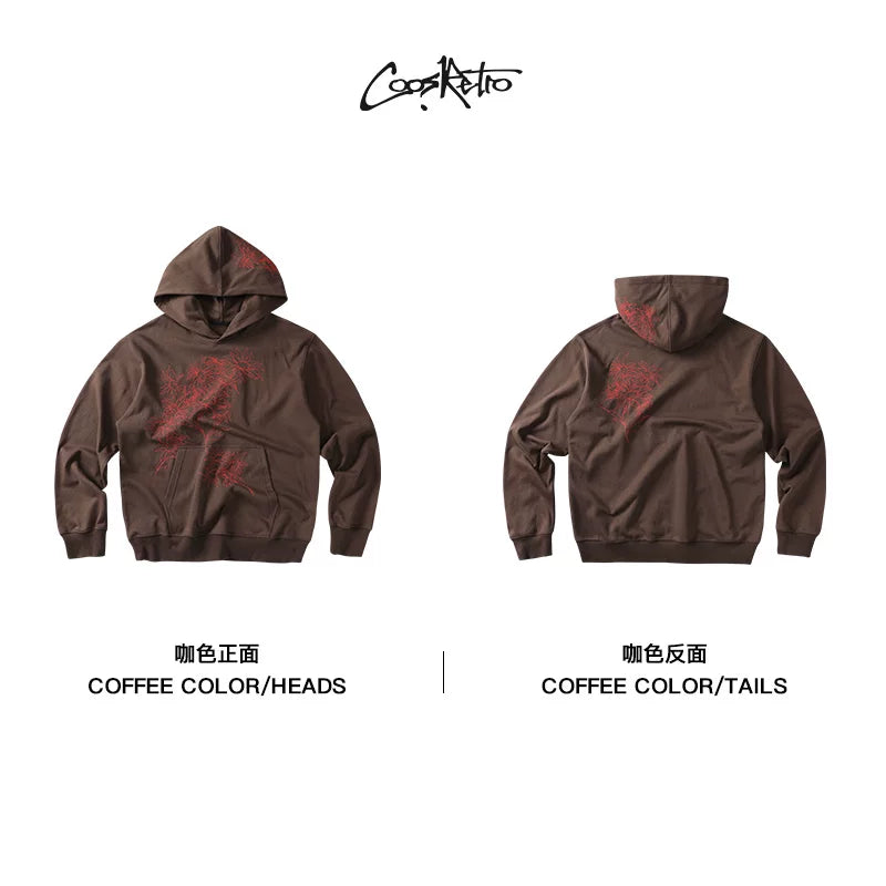 CoosRetro Line Embroidery Contrasting Hooded Sweater