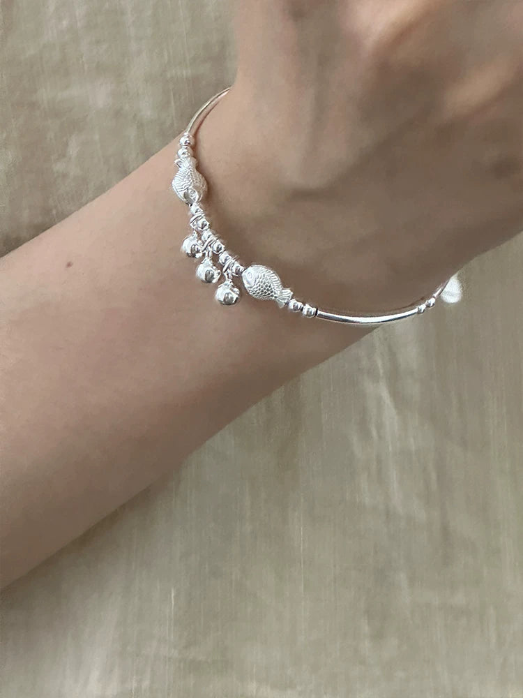 NO SOLUTION Plain Silver Fish Bell Bracelet